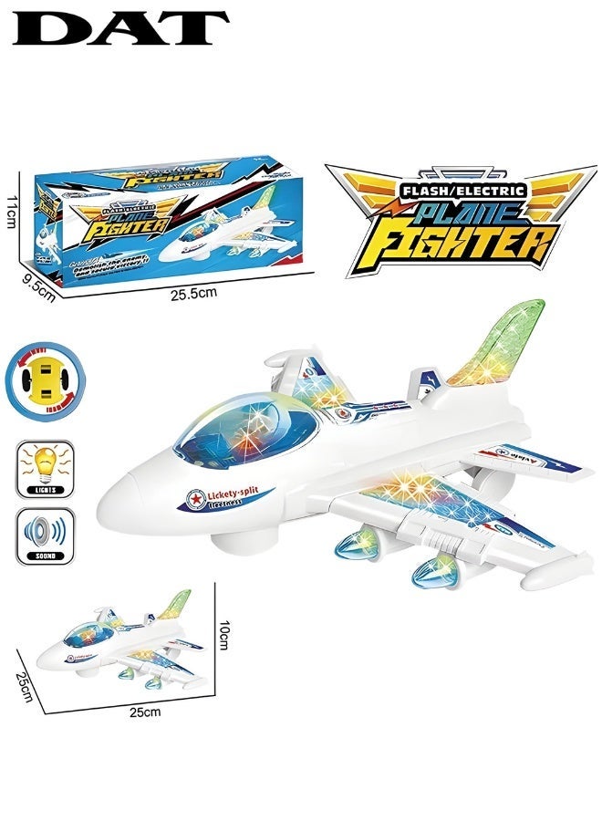 دي اي تي لعبة طائرة كهربائية بإضاءة وصوت، تصميم مقاتلة “Plane Fighter” مع عجلات للحركة الأرضية، 25 سم – أبيض/أزرق (هدية للأطفال) - Image 1